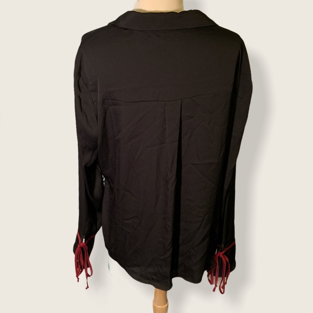 BCBGeneration Black Surplus’s Bodice Wrap Blouse With Sleeve Ties, XL - Picture 6 of 11